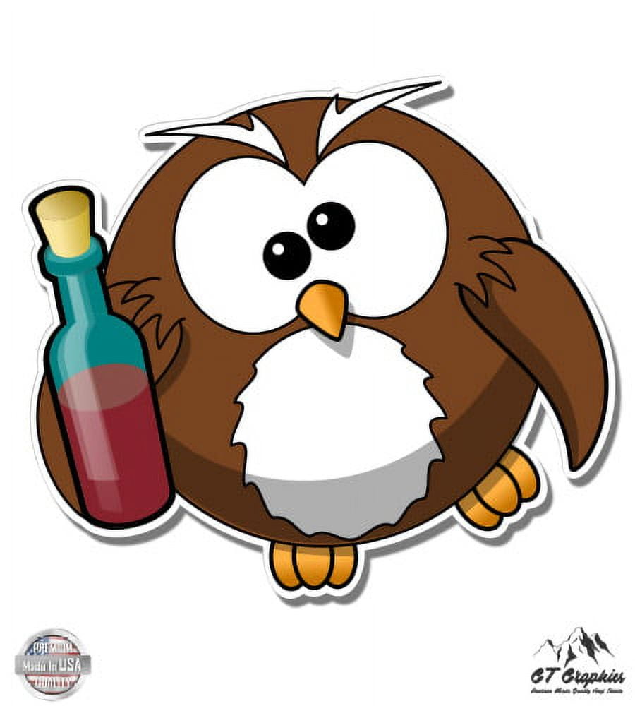 Alcoholic Owl Funny - 3" Vinyl Sticker - For Car Laptop I-Pad Phone ...