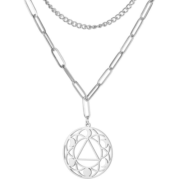 Alcoholics Anonymous Necklace for Women Sobriety Recovery Symbol Pendant Recovery Triangle Moon Phase Jewelry AA NA Gift Men