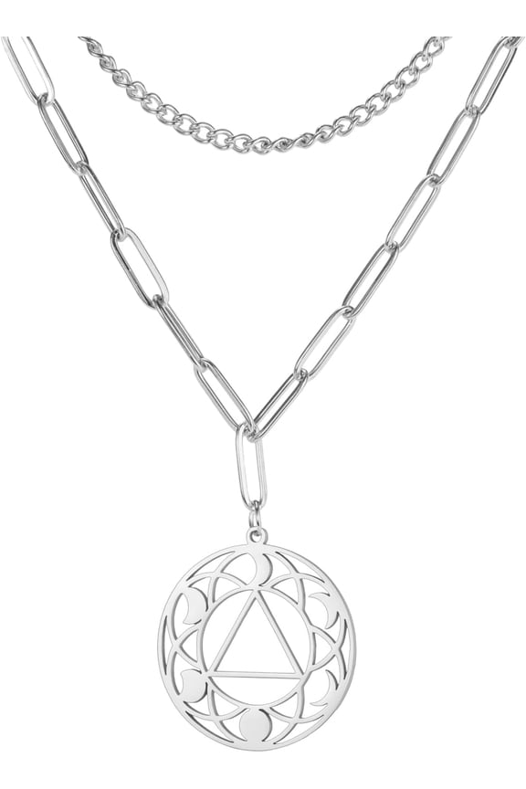 Alcoholics Anonymous Necklace for Women Sobriety Recovery Symbol Pendant Recovery Triangle Moon Phase Jewelry AA NA Gift Men