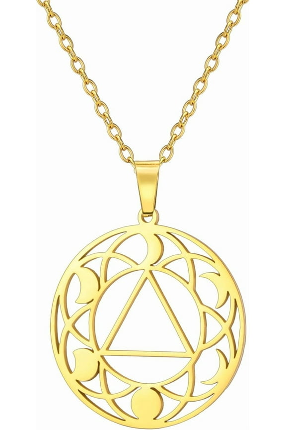 Alcoholics Anonymous Necklace for Women Sobriety Recovery Symbol Pendant Recovery Triangle Moon Phase Jewelry AA NA Gift Men