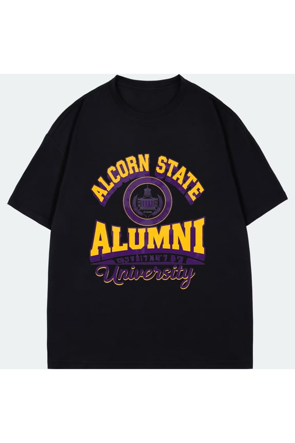 Alcorn State Alumni University T Shirt Black Purple And Gold Logo Design For College Graduates And Alumni Events