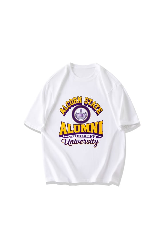Alcorn State Alumni University T Shirt Black Purple And Gold Logo Design For College Graduates And Alumni Events