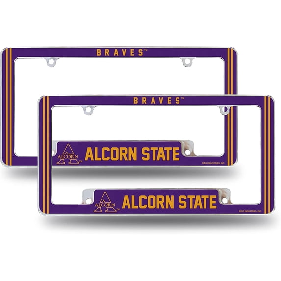 Alcorn State NCAA Braves (Set of 2) Chrome Metal License Plate Frames with Bold Full Frame Design