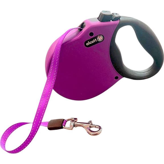 Alcott RLSH AA MD PL 16 ft. Adventure Retractable Belt Leash, Purple - Medium