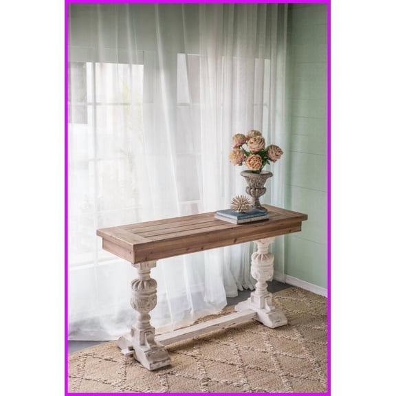 Alcott Vintage Fir Wood Coffee Table with Whitewashed Finish Ideal for Dining Room & Home, Warm Heirloom Style