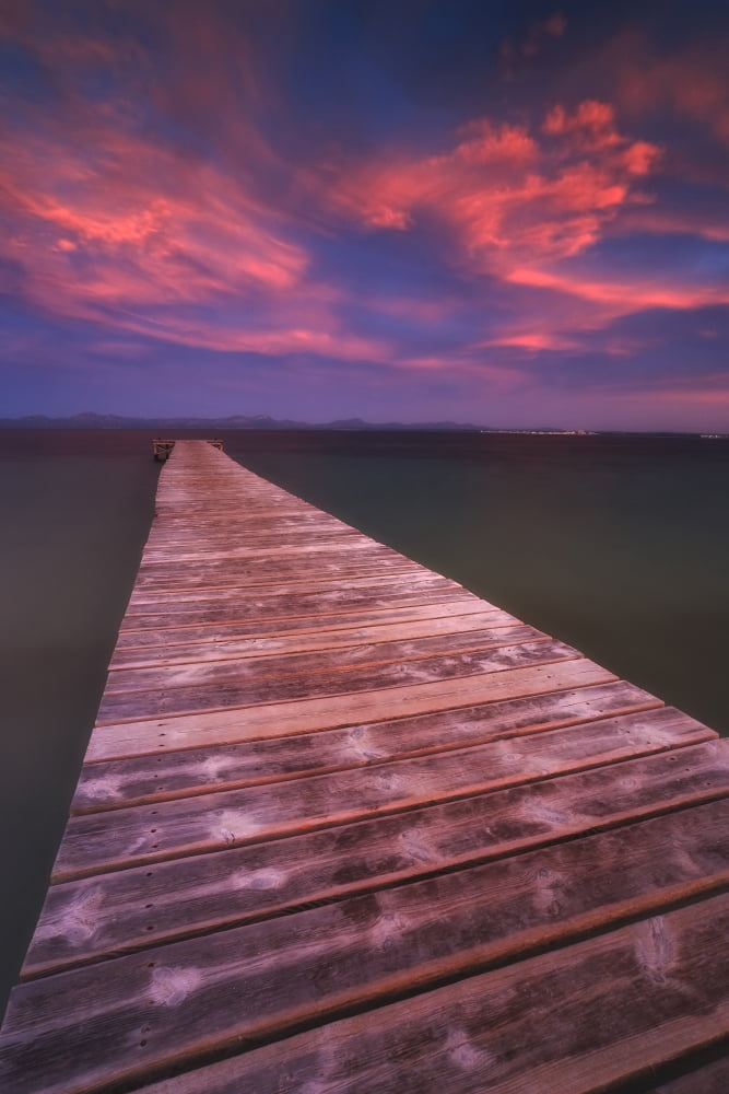 Alcudia Beach pier in Mallorca Spain Canvas Art - Arild HeitmannStocktrek Images (12 x 18)