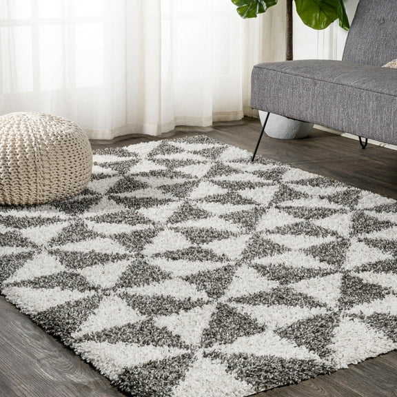 JONATHAN Y LONDON SHAG 5 x 8 Area Rug, Alcudia Geometric - Beige/Dark Gray, SHG100A-5
