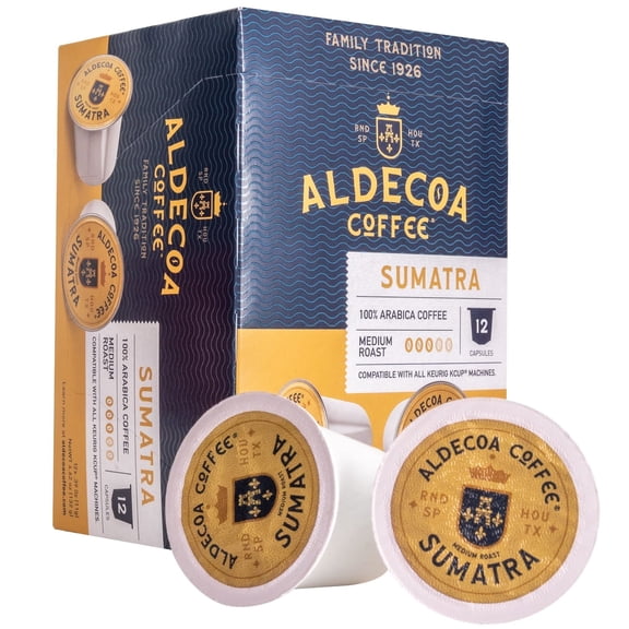 Aldecoa Sumatra Coffee Pods, Single Origin Sumatra Coffee, Compatible with Keurig K-Cup Brewers, Dark Roast, 72 Count Value Pack