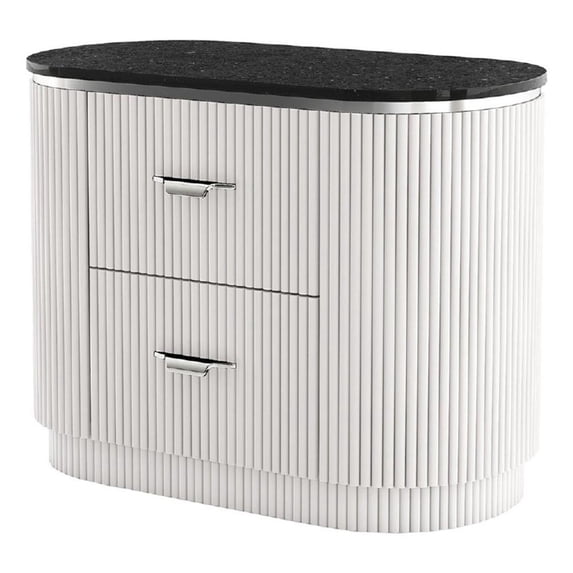 Alda Nightstand w 2 Drawers- Black Stone Top