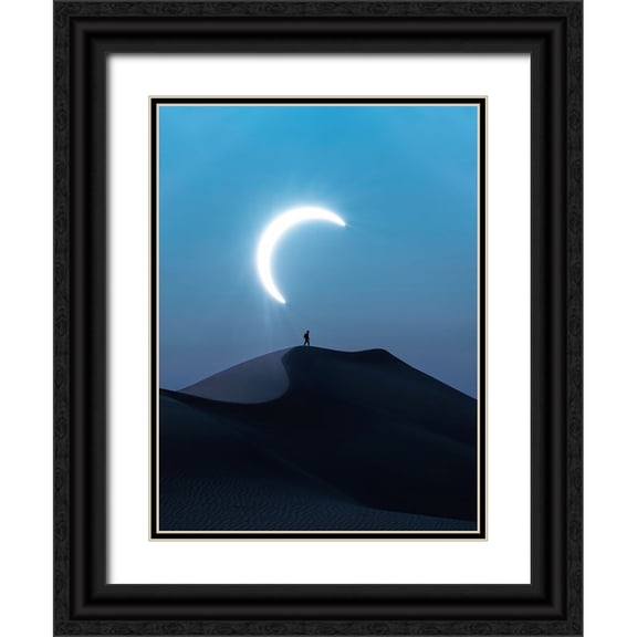 Aldaie, Ahmed 12x14 Black Ornate Wood Framed with Double Matting Museum Art Print Titled - Fascinating view of the solar eclipse
