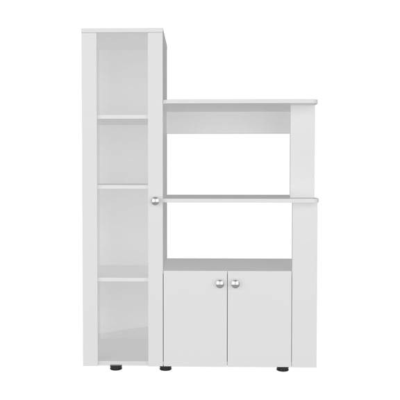 Aldan Multistorage Pantry with Glass Door Cabinet, 3 Open Shelves for Microwave Space and 2 Door Small Cabinet