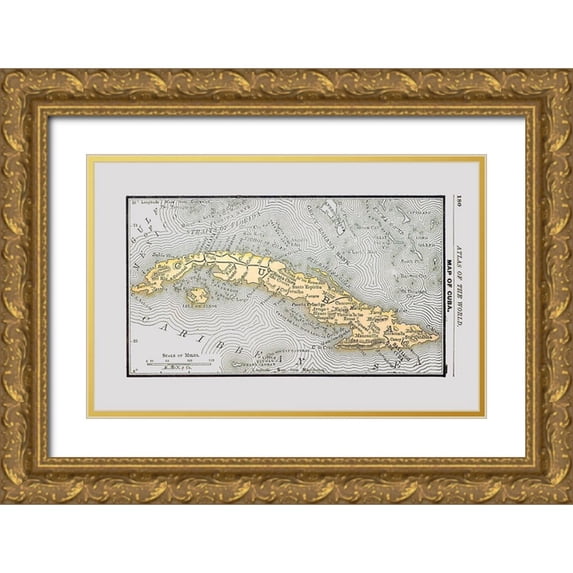 Alden 18x13 Gold Ornate Wood Framed with Double Matting Museum Art Print Titled - Central America Cuba Caribbean Sea - Alden 1886