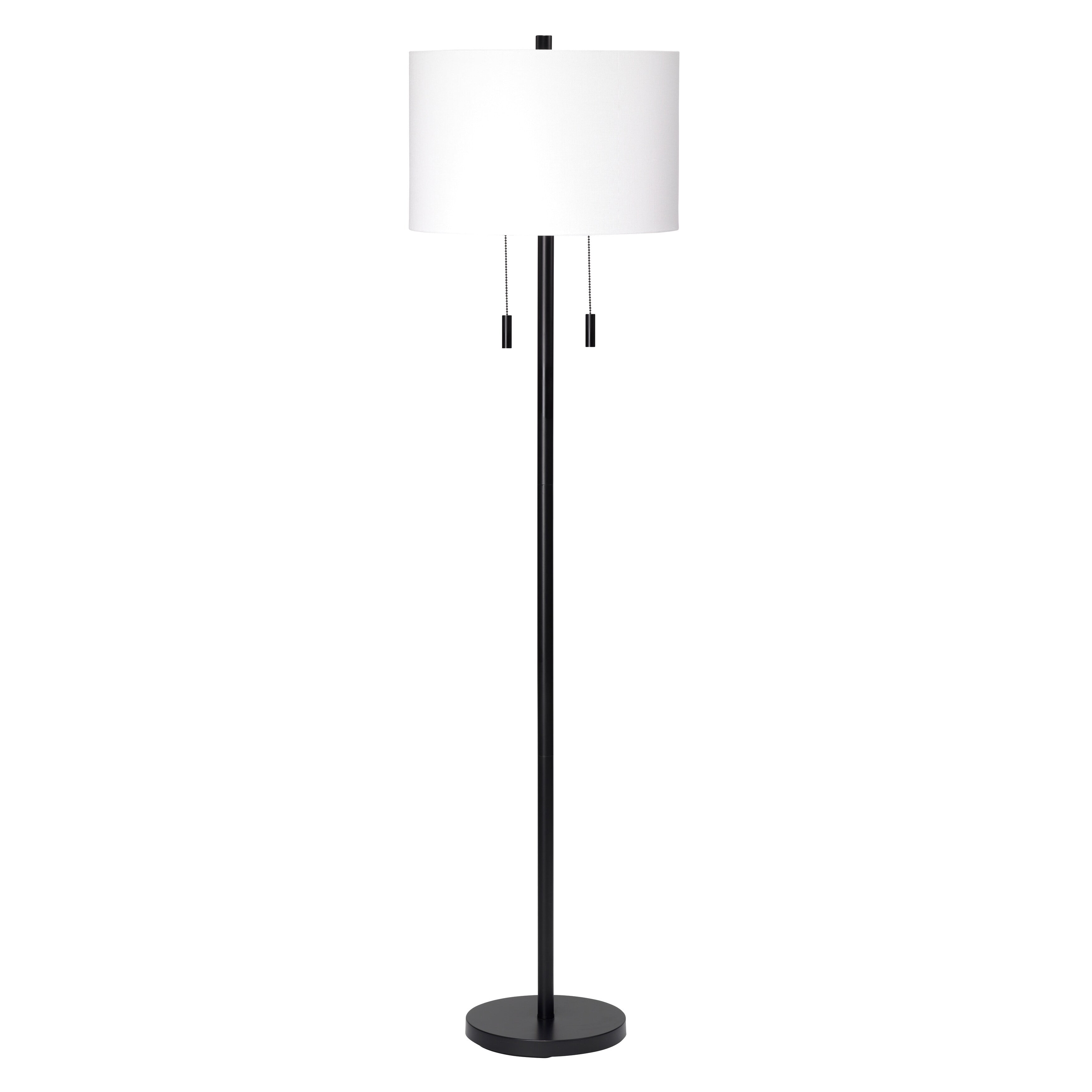 Black Metal Floor Lamp with White Linen Shade and 3-Way Switch