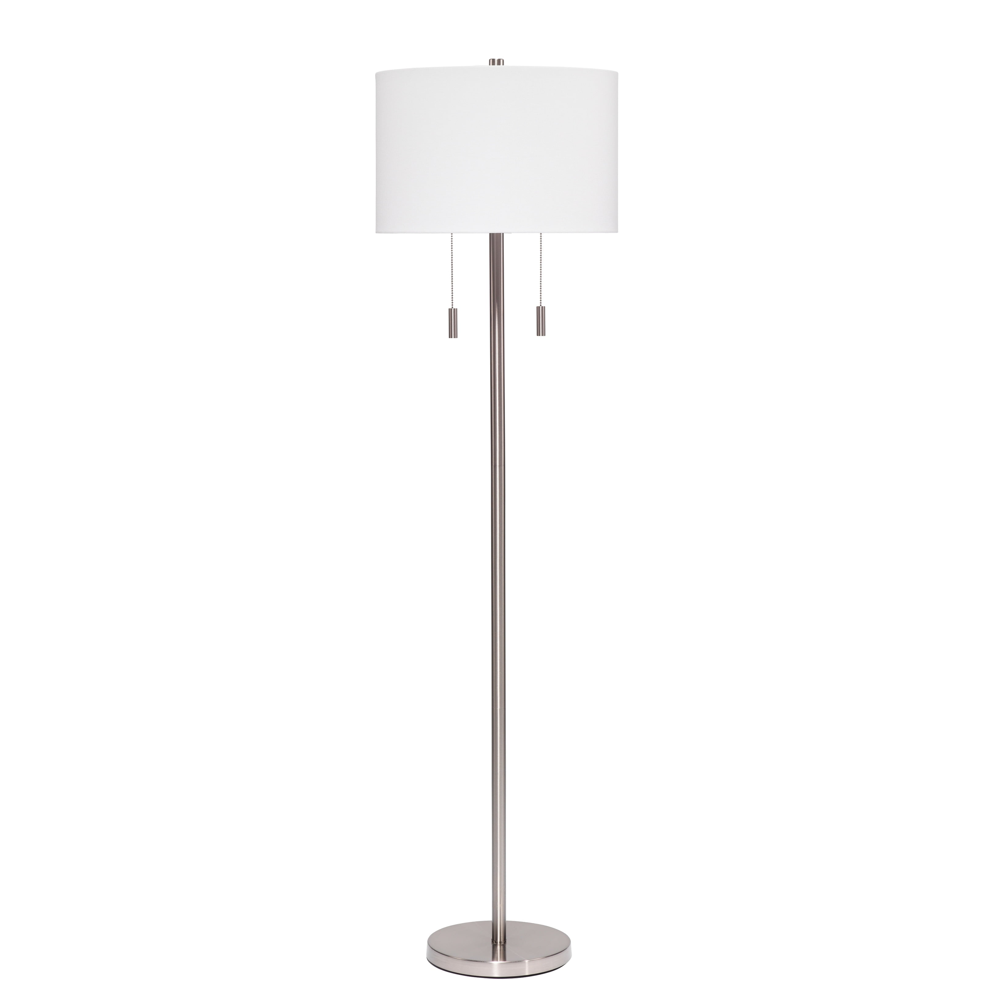 Silver 3-Way Switch Metal Floor Lamp with Linen Shade