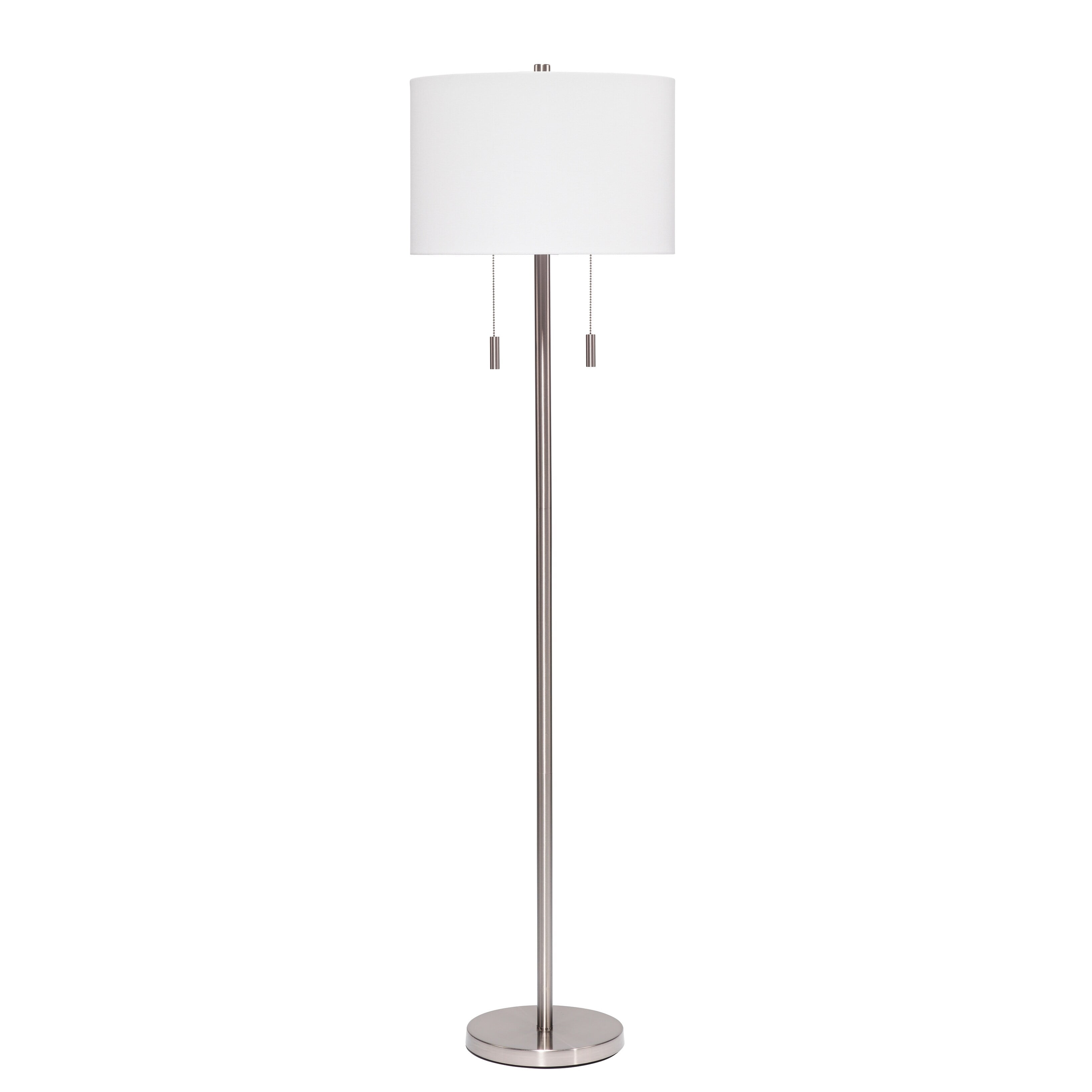 Silver 3-Way Switch Metal Floor Lamp with Linen Shade