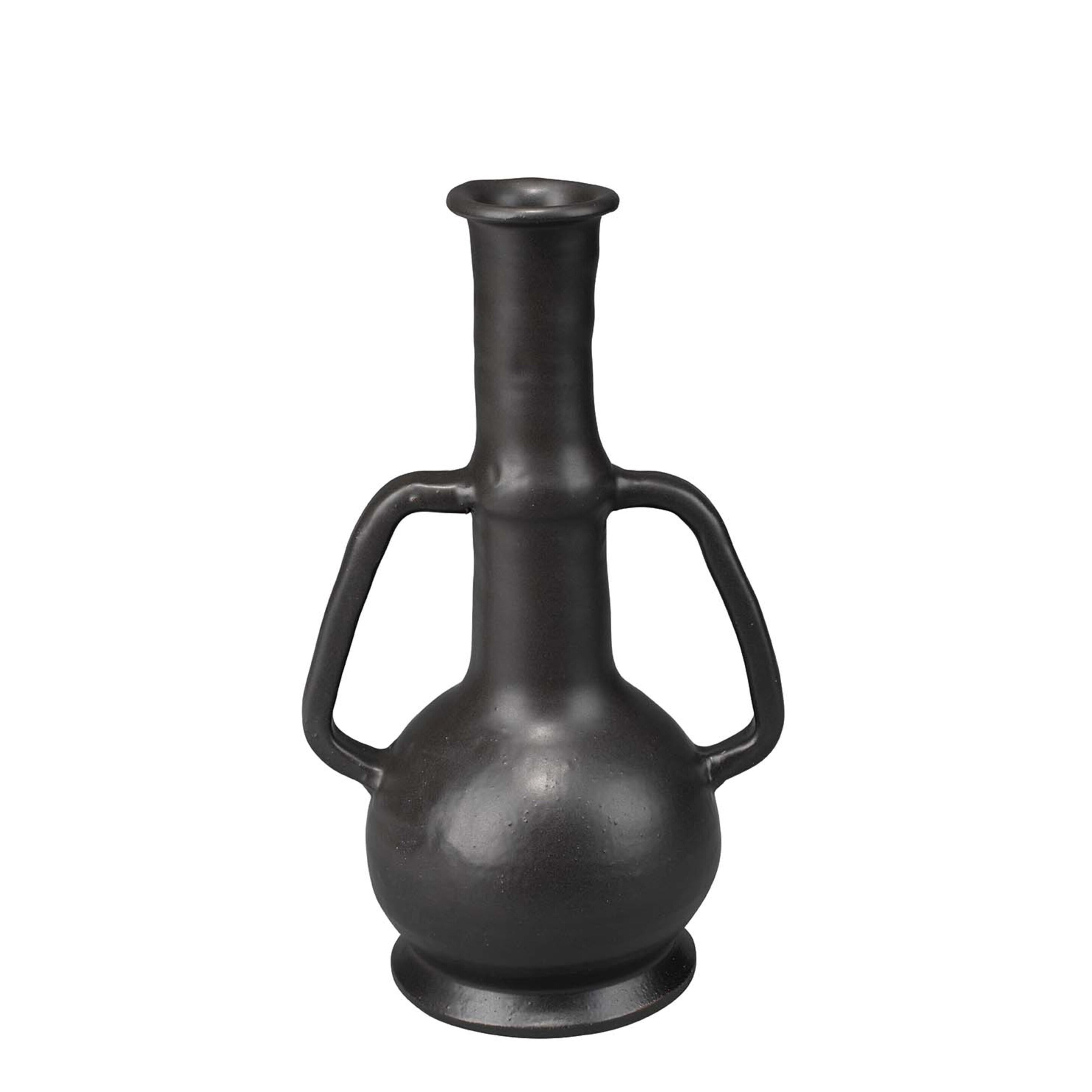 Black Ceramic Decorative Table Vase with Handles