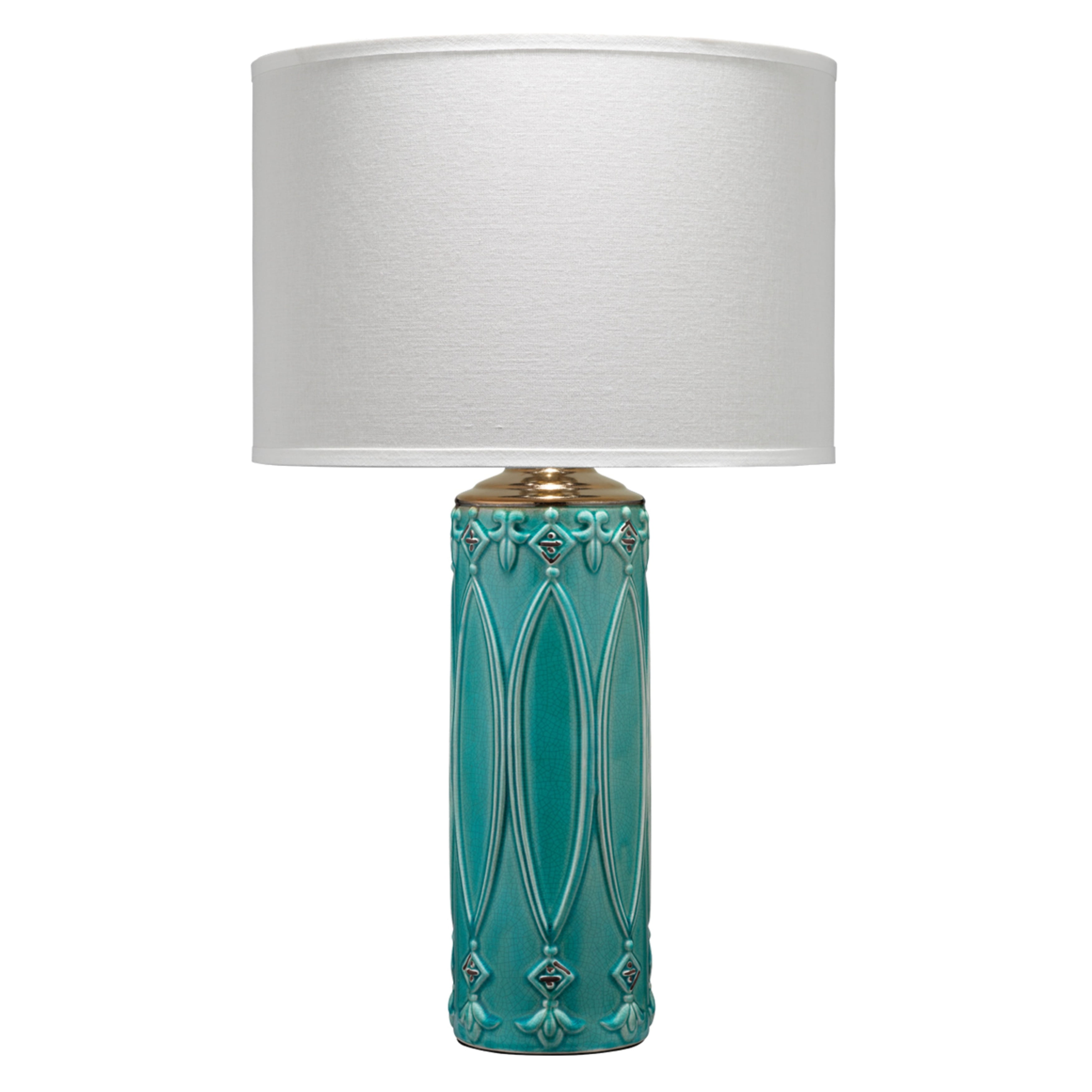 Turquoise Ceramic Table Lamp with White Linen Shade and 3-Way Switch