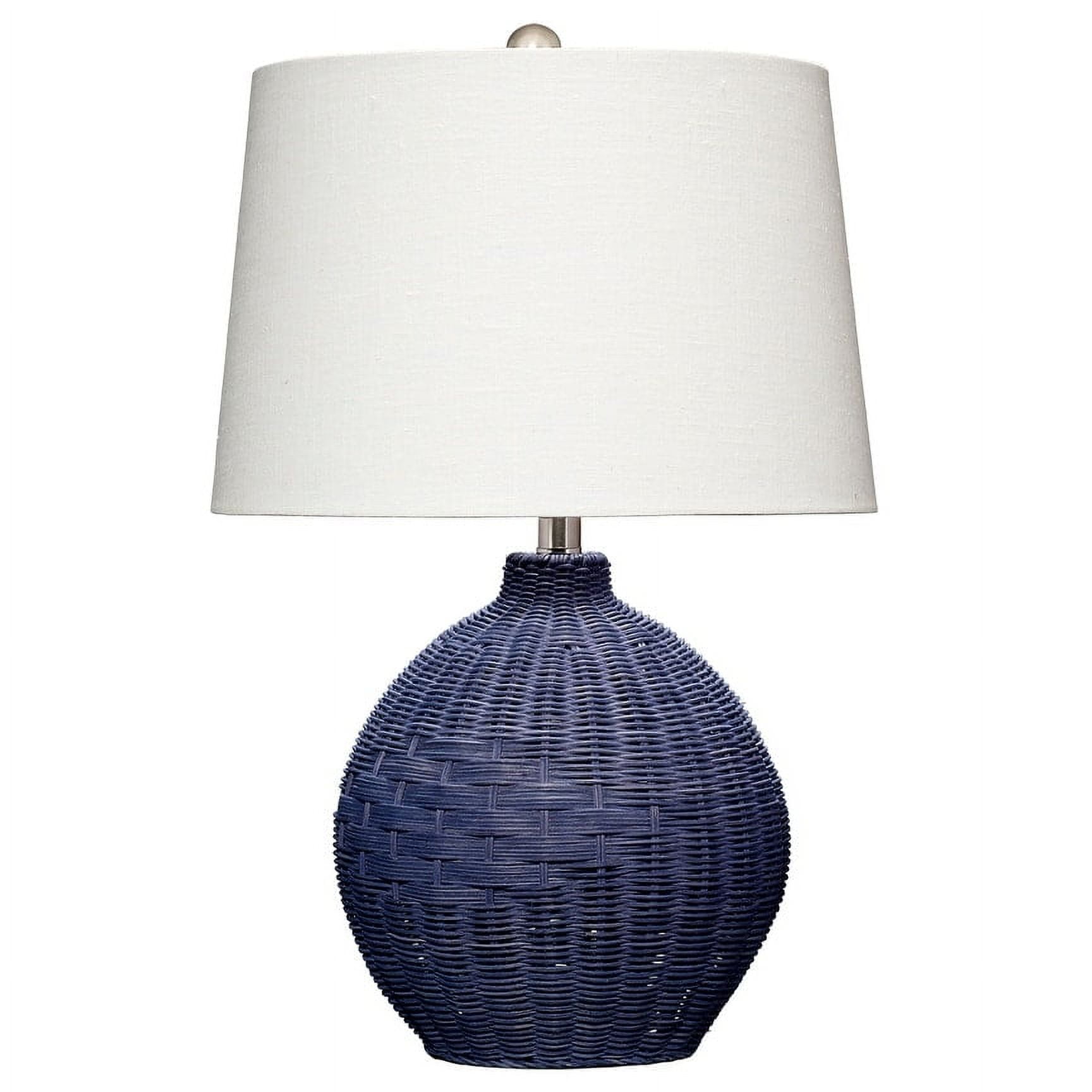 Indigo Blue Handwoven Rattan Table Lamp with Linen Shade