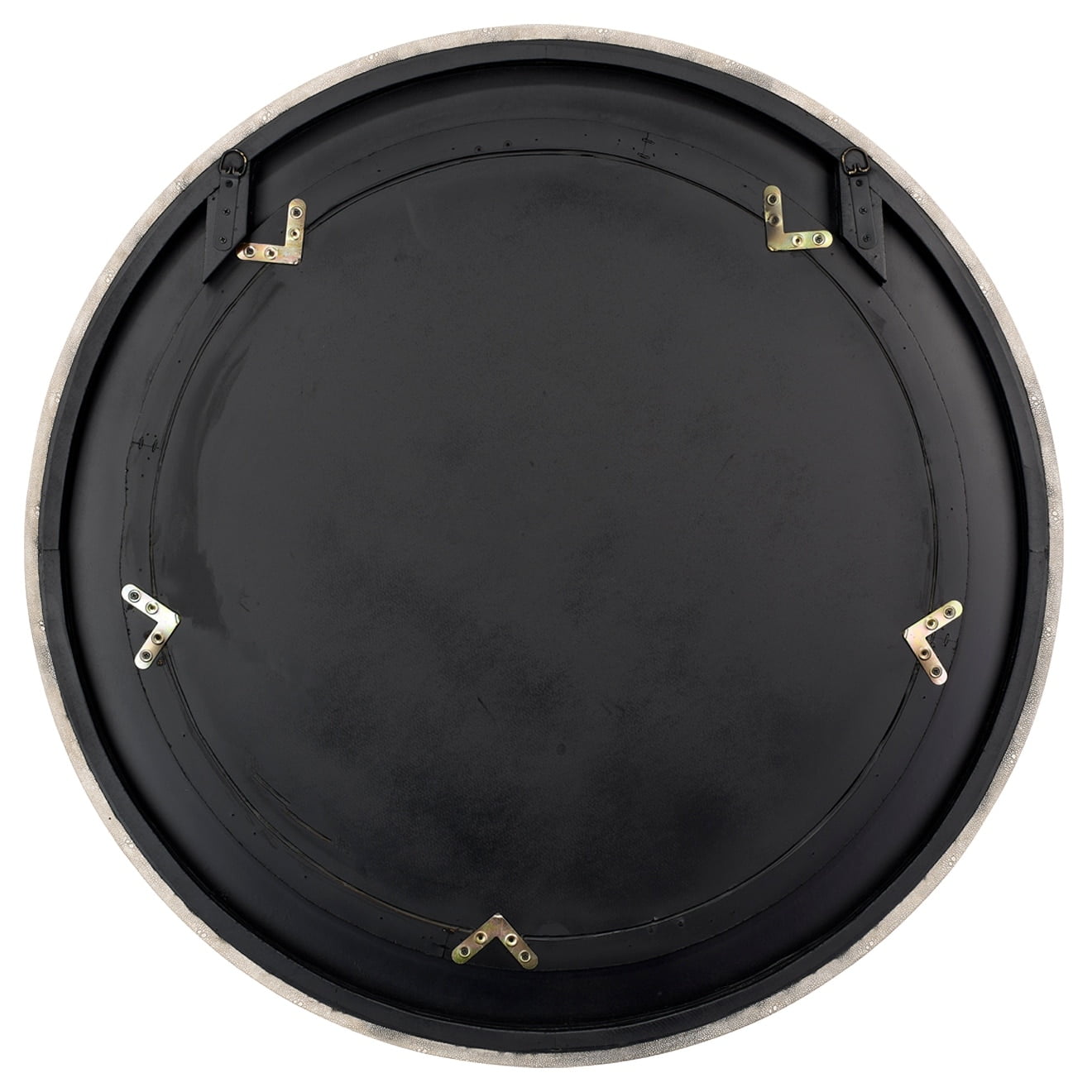 Grey Faux Shagreen Round Wall Mirror with Leather Frame