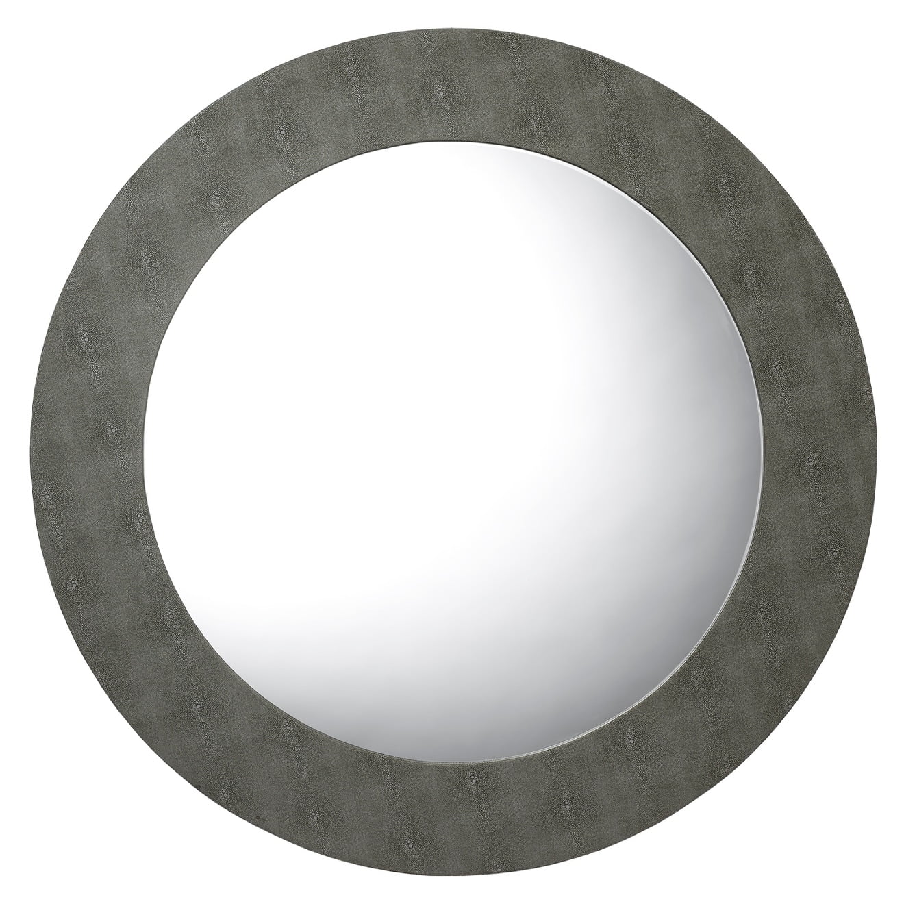 Grey Faux Shagreen Round Wall Mirror with Leather Frame