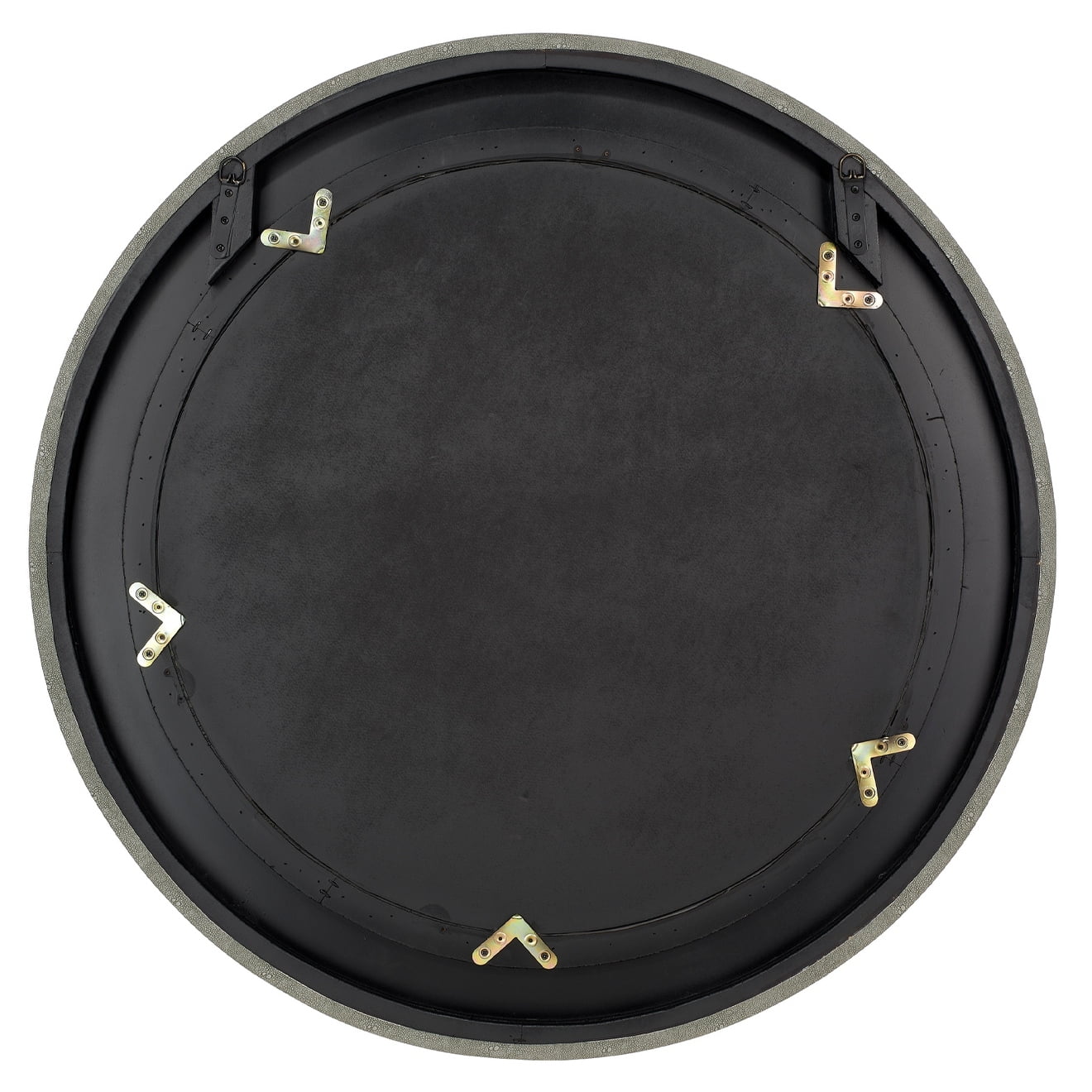 Gray Round Leather Accent Mirror with Animal Skin Print
