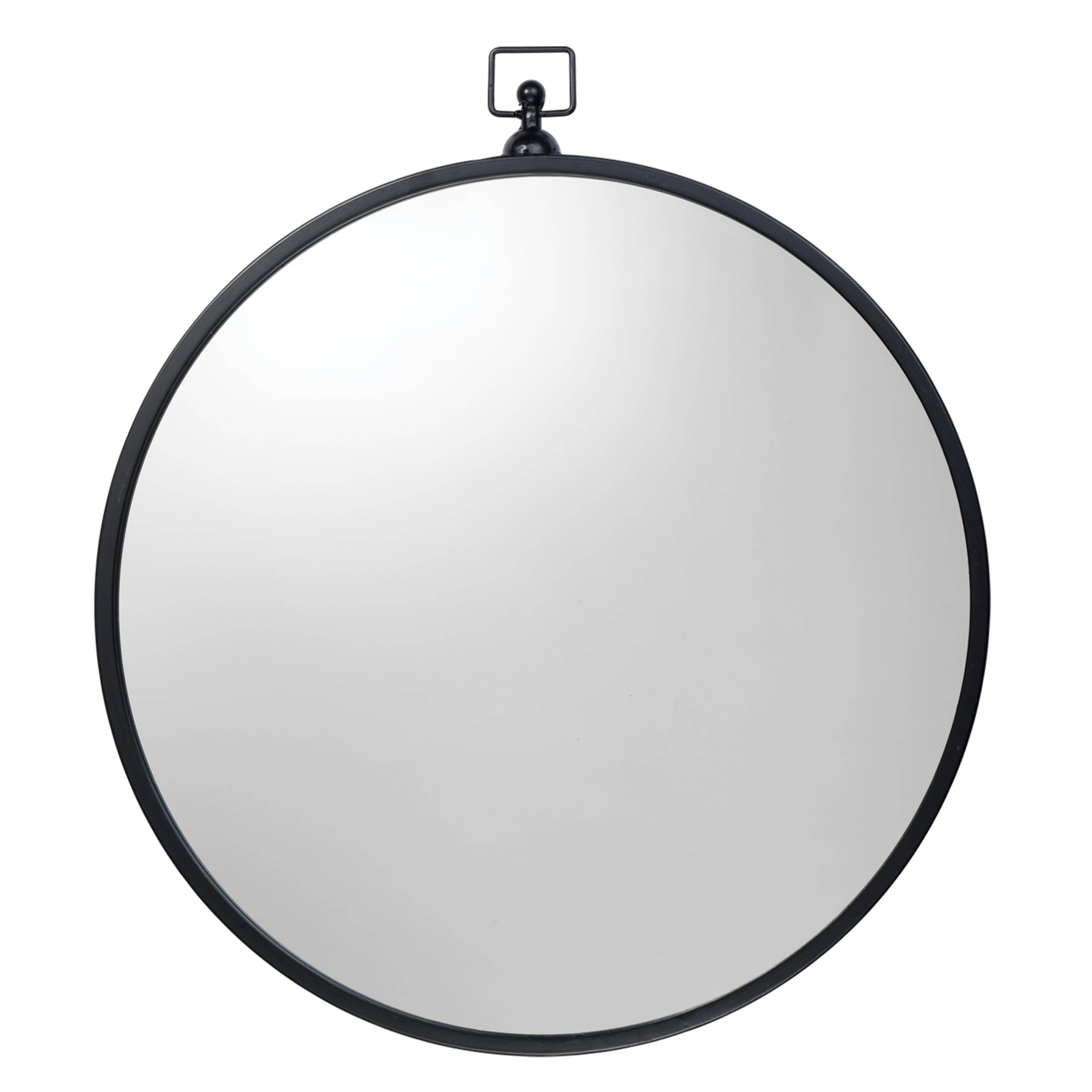 Black Round Iron Frame Wall Mirror with Decorative Hook