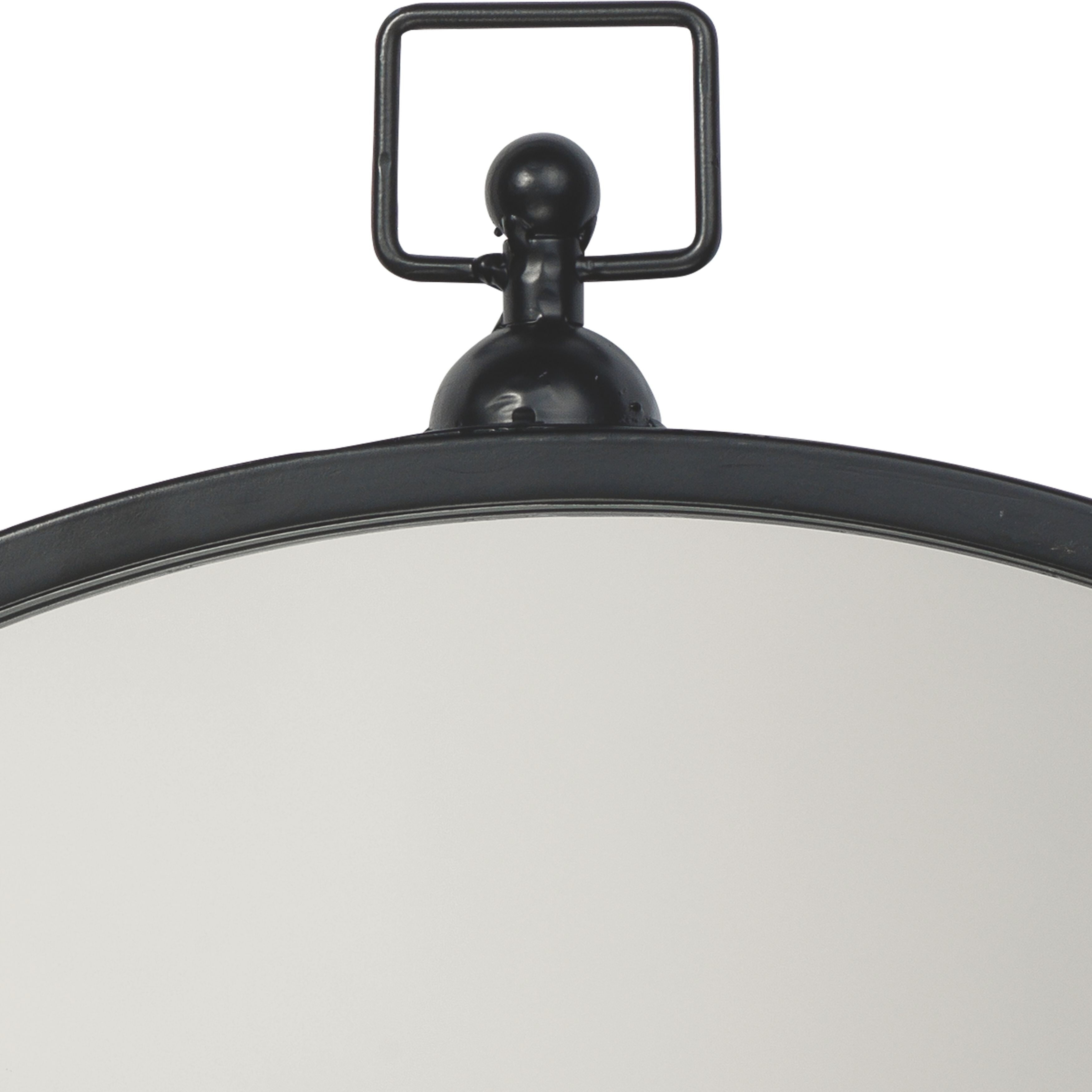 Black Round Iron Frame Wall Mirror with Decorative Hook