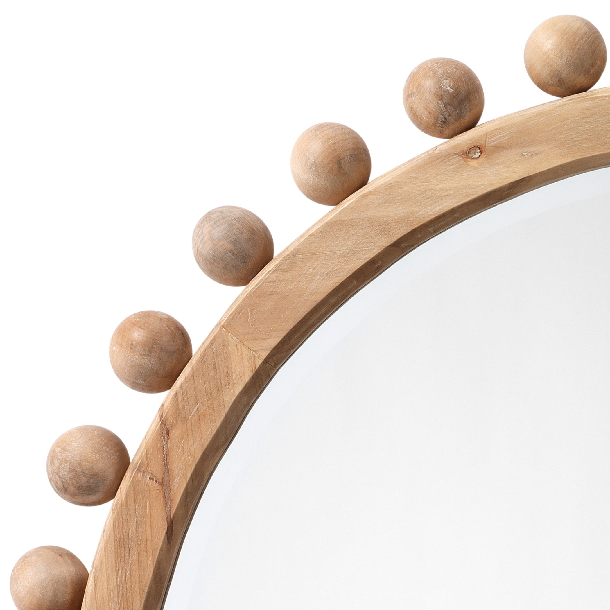 Orion Round Light Wood Mirror with Gold Ornamental Beads
