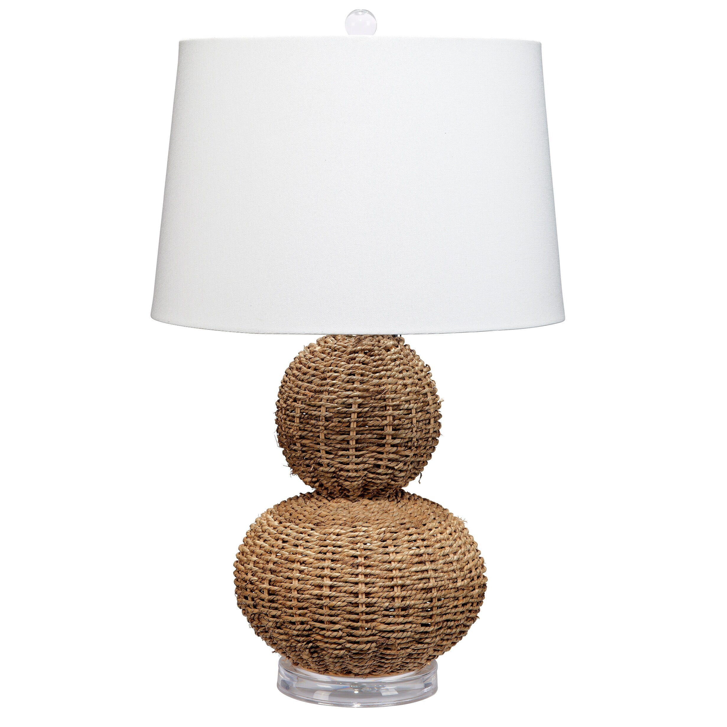 Handwoven Seagrass Table Lamp with Linen Shade and 3-Way Switch