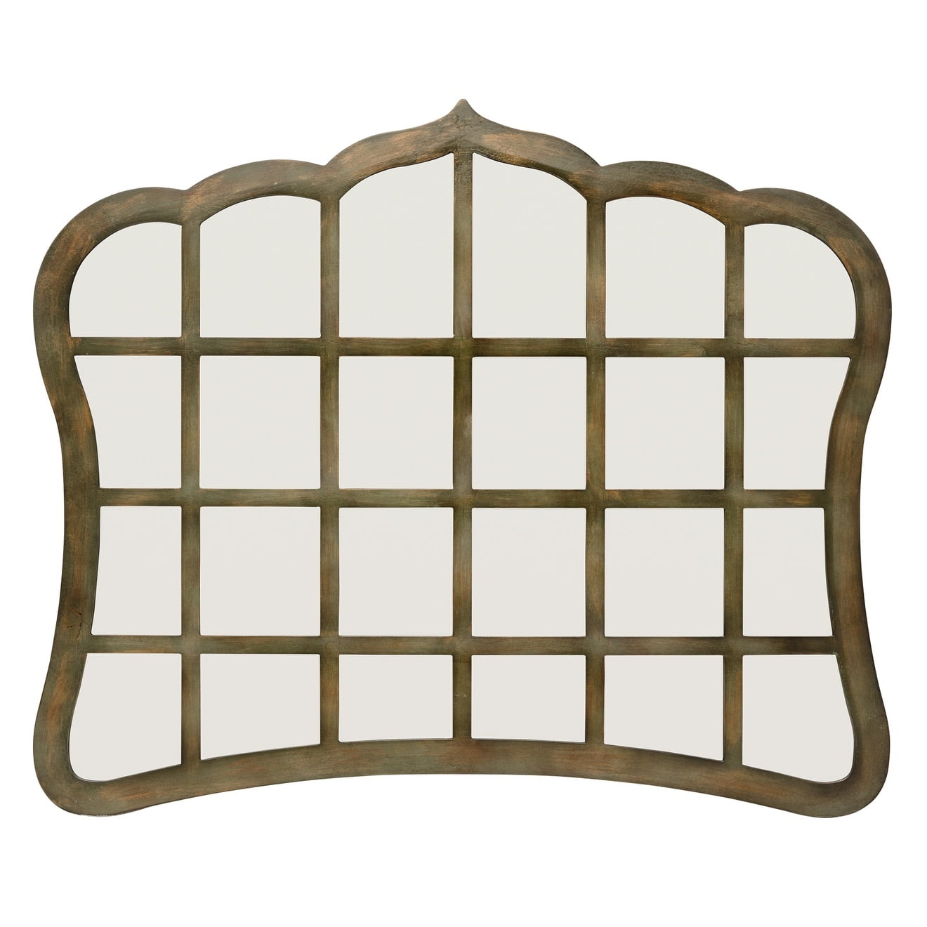 Dark Wood Scalloped Windowpane Wall Mount Mirror