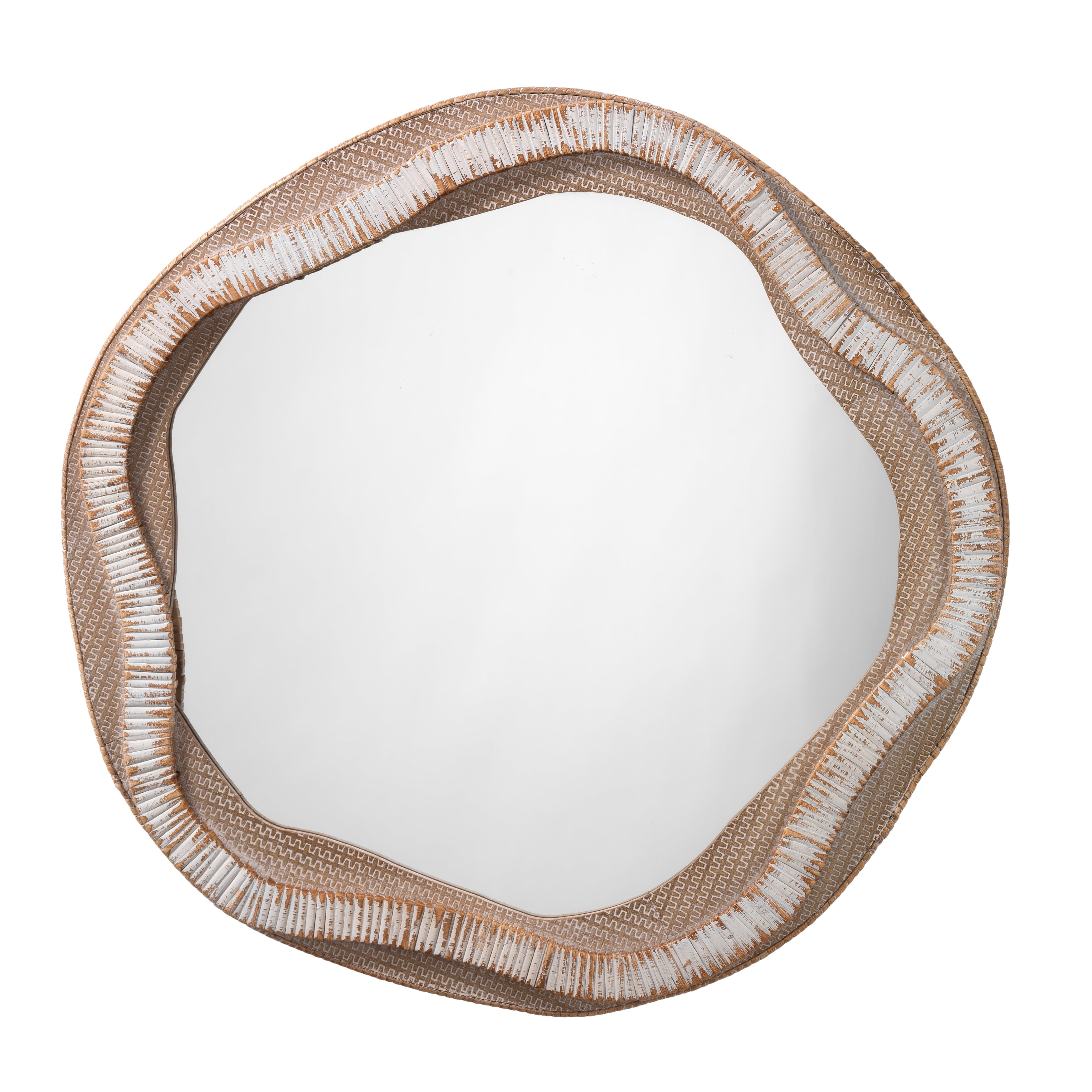River Organic Round Wood & Rattan Wall Mirror in Cream and Beige