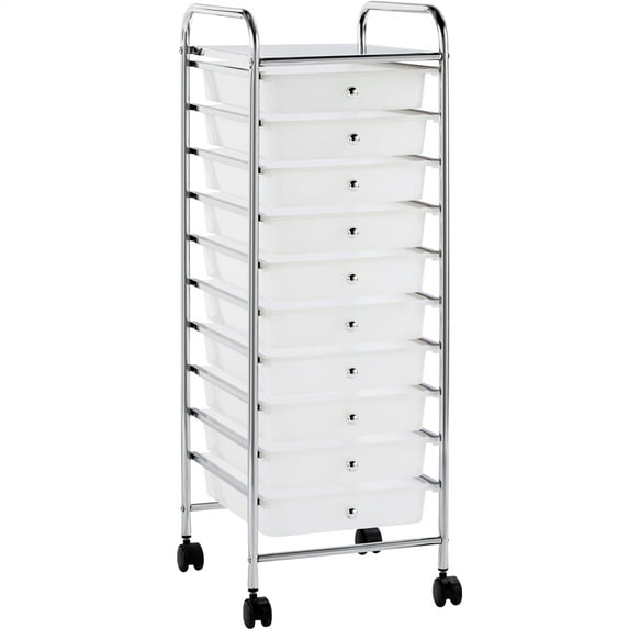 Alden Design 10 Drawer Rolling Storage Cart Organizer with Lockable Wheels, White