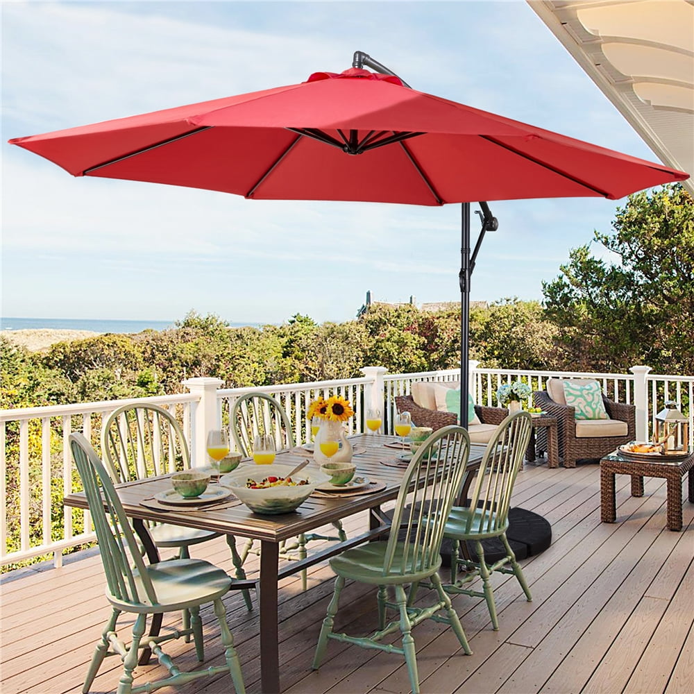 Alden Design 10 Foot Offset Cantilever Patio Umbrella with Crank, Red