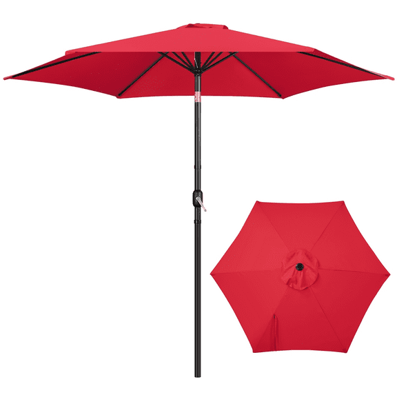 Alden Design 10FT Patio Umbrella with 8 Ribs Push Button Tilt and Crank for Garden, Red