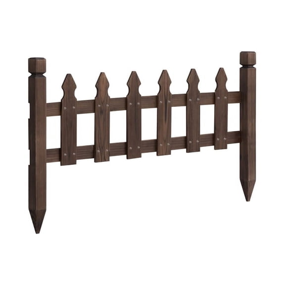 Alden Design 11.5"H x 35.5"W Wood Garden Pricket Fencing Border Set of 5, Natural Wood