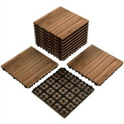 Alden Design 11pcs Indoor & Outdoor Wood Flooring Tiles for Patio Garden, 12" x 12"