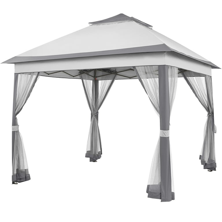 Alden Design 11x11 ft Pop-Up Gazebo with 4 Mesh Sidewalls for Outdoor, Light Gray, Size: 11' x 11' Alden Design 11x11 ft Pop-Up Gazebo with 4 Mesh Sidewalls for Outdoor, Light Gray, Size: 11' x 11'