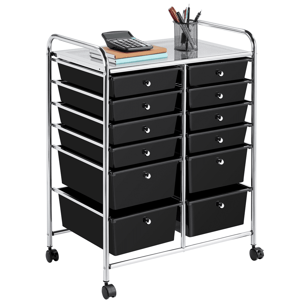 Alden Design 12 Drawer Rolling Storage Cart Organizer with Lockable Wheels, Black