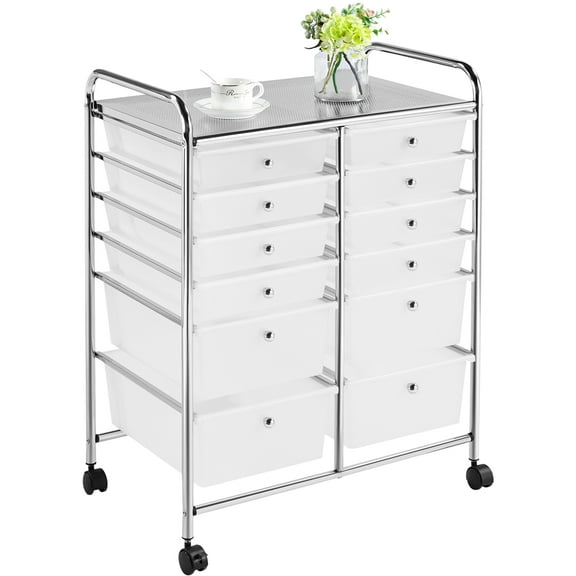 Alden Design 12 Drawer Rolling Storage Cart Organizer with Lockable Wheels, White