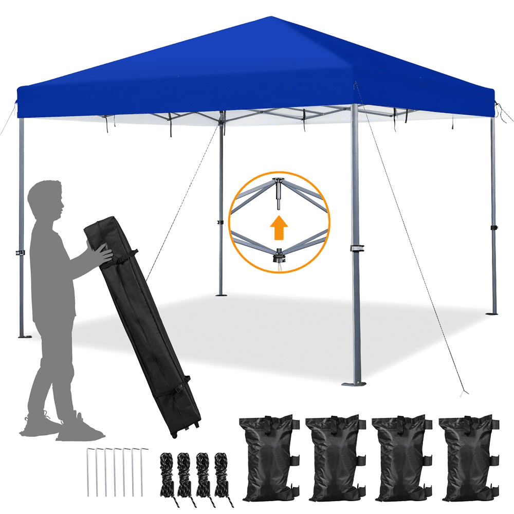 Alden Design 12 x 12 ft Outdoor Pop up Canopy with One Push Lock Setup for Home & Commercial Use, Blue