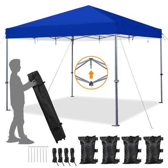 Alden Design 12 x 12 ft Outdoor Pop up Canopy with One Push Lock Setup for Home & Commercial Use, Blue