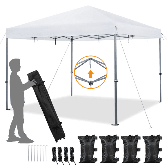 Alden Design 12 x 12 ft Pop-up Canopy with Single-Person Setup Mechanism, White