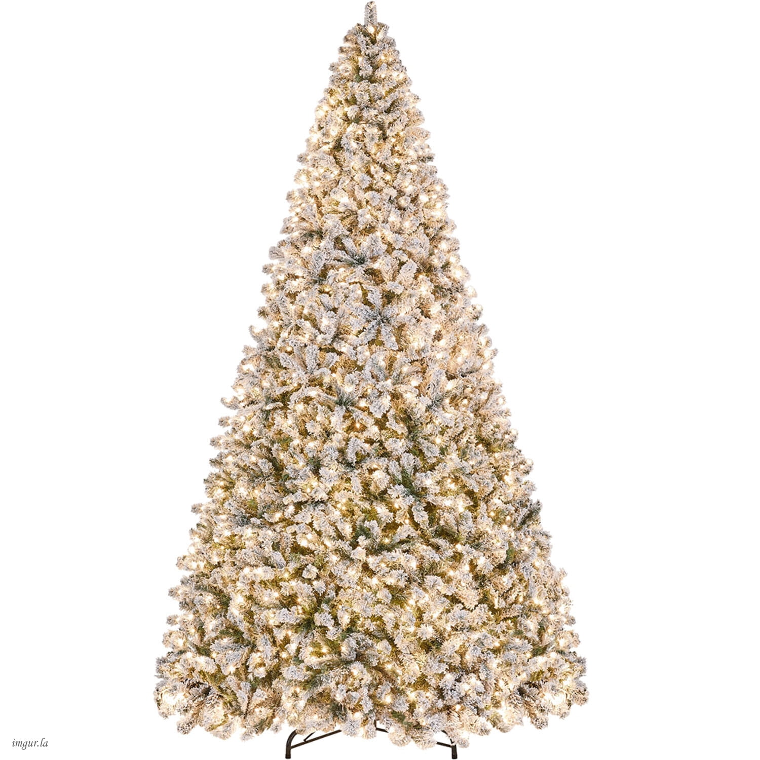 Alden Design 12FT Pre-lit Flocked Christmas Tree with Foldable Stand Hinged Fir Holiday Decorative Tree with 1750 LED Warm Lights, Green&White