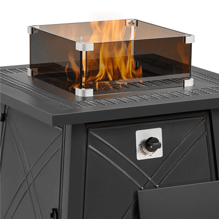 Alden Design 15" Square Glass Wind Guard for Fire Pit Table Outdoor, Black/Clear