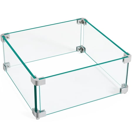 Alden Design 15? Square Tempered Glass Wind Guard for Outdoor Fire Pit Table, Clear