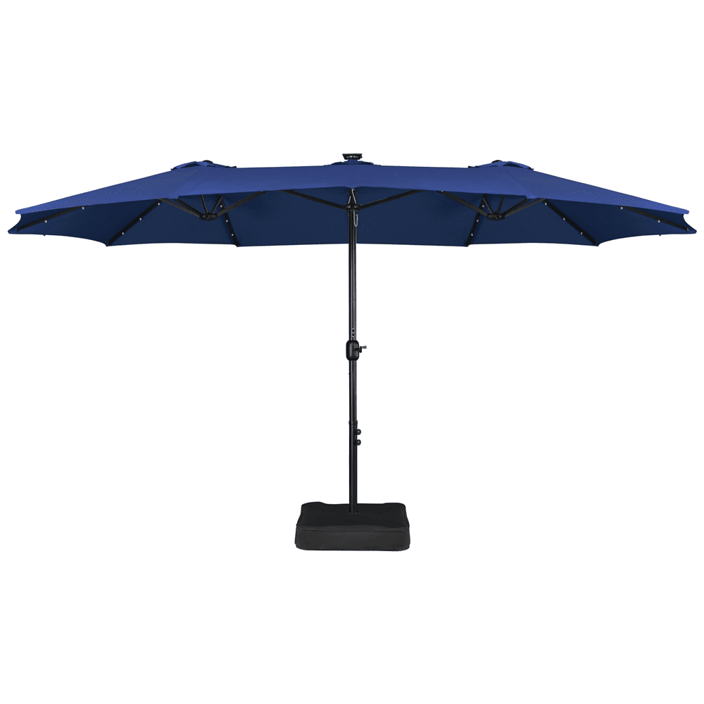 Alden Design 15 ft Triple-size Patio Parasol Umbrella 36 LED Lights Crank for Outdoor, Navy Blue