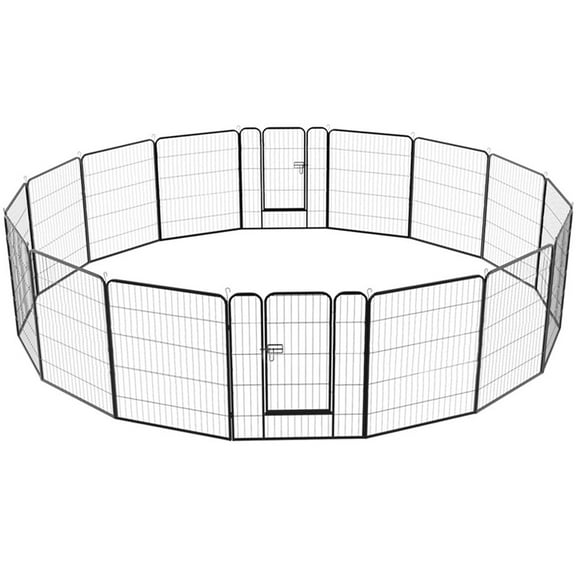 Alden Design 16 Panel Dog Pen Playpen Metal Pet Exercise Barrier for Indoor Outdoor, Black