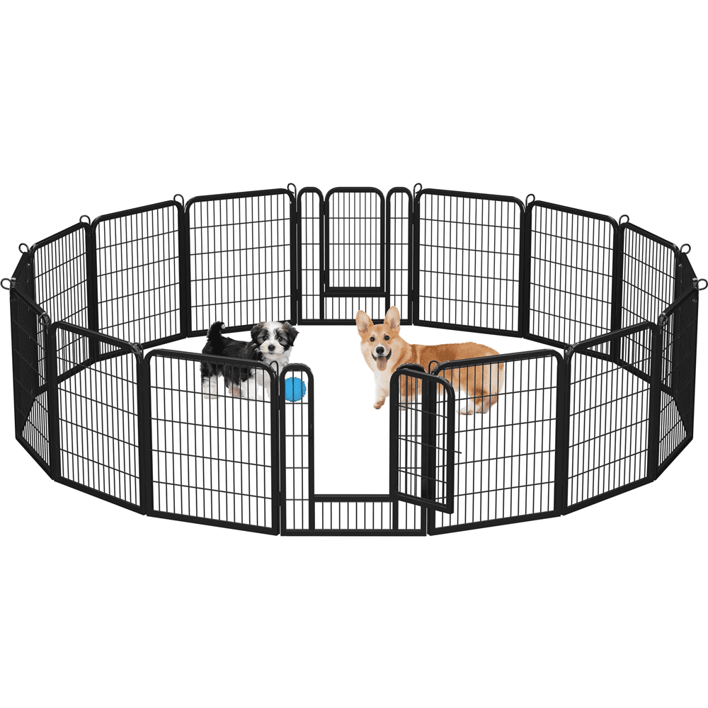 Alden Design 31.5" Tall 16 Panels Metal Dog Playpen Dog Gate for Outdoor/Indoor, Black