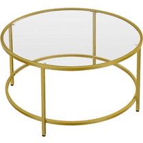 Alden Design 18"H Modern Round Glass-Top Coffee Table for Living Room, Gold