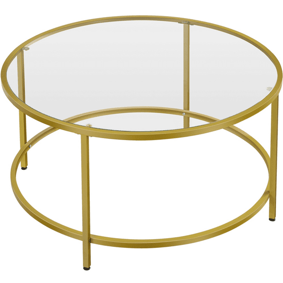 Alden Design 18"H Modern Round Glass-Top Coffee Table for Living Room, Gold